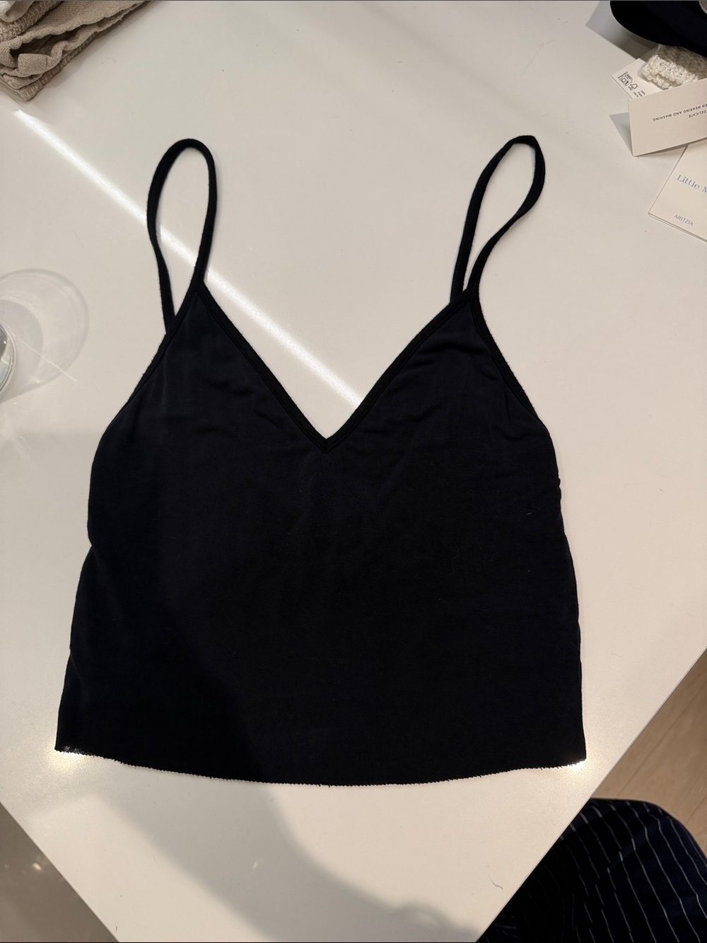 ARE YOU AM I Black V-Neck Spaghetti Strap Crop Tank